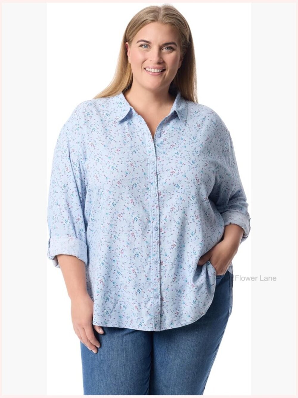 Oversized Button Down Shirt with Roll-Tab Sleeves Plus